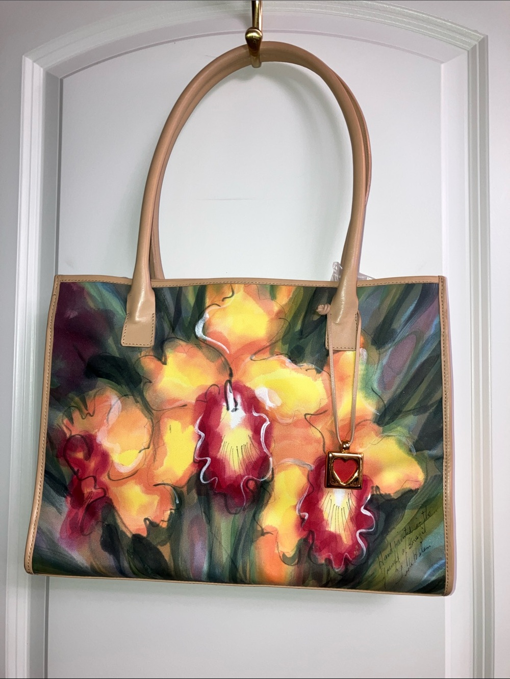 Sharif Studio Floral signed Leather-Hand painted New